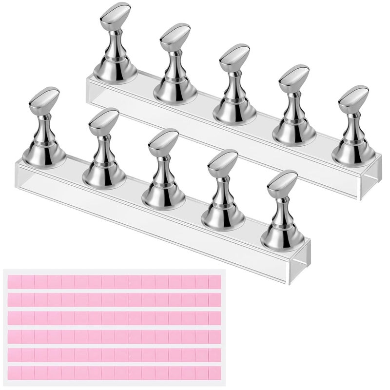 Etercycle Nail Stand Press On Nail Stand Nail Holder for Painting Nails Magnetic Nail Tips Practice Stands with 80Pcs Reusable Putty (Silver) - Image 1